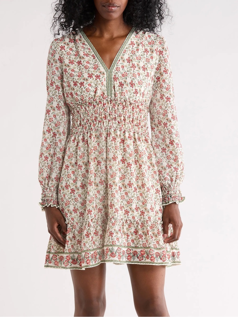 NWOT Max Studio Cream Mini Dress with Pink Rose Print